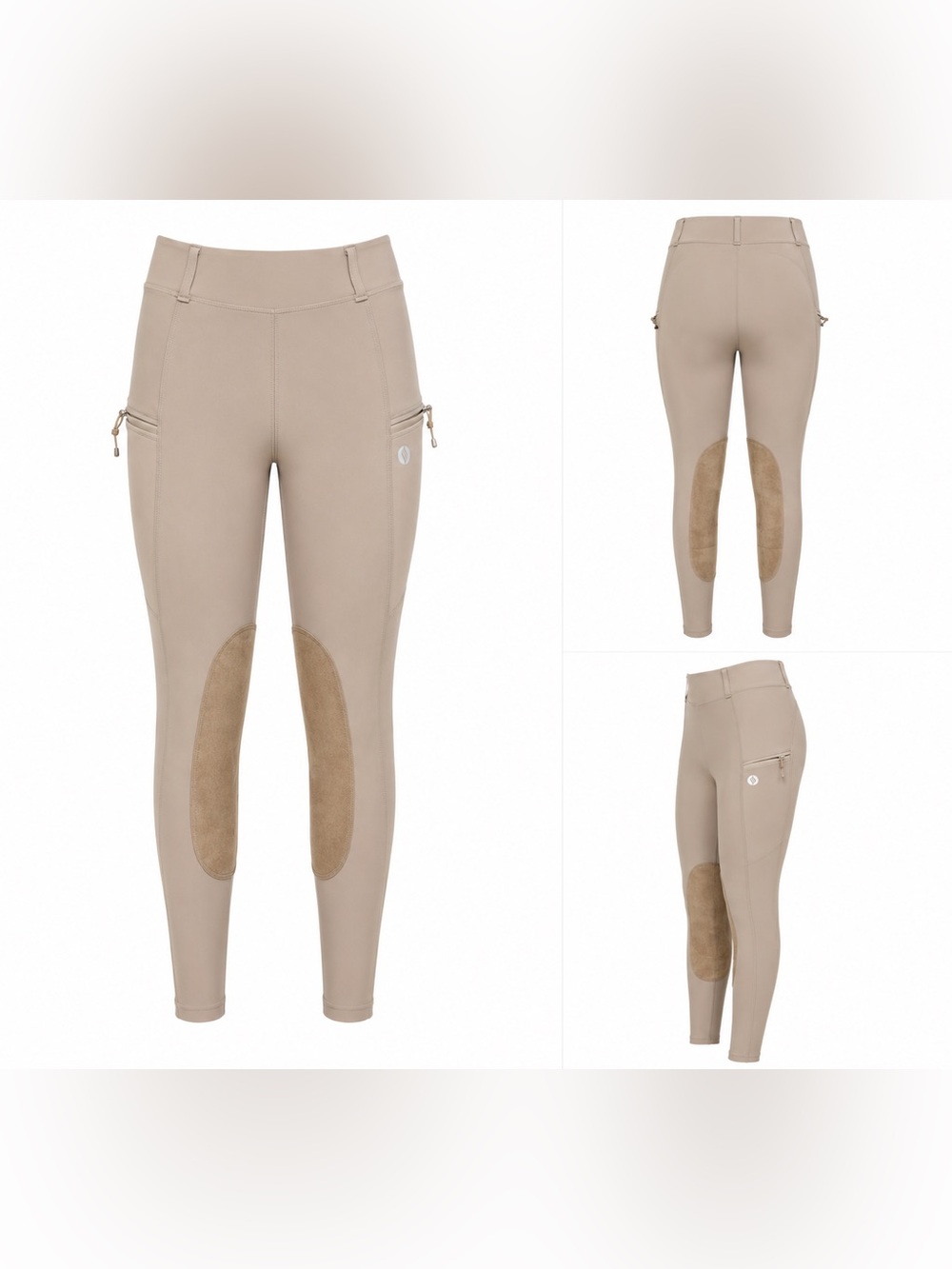 NWT Santiny Beige Equestrian Riding Leggings Breeches Size Small Knee Patch